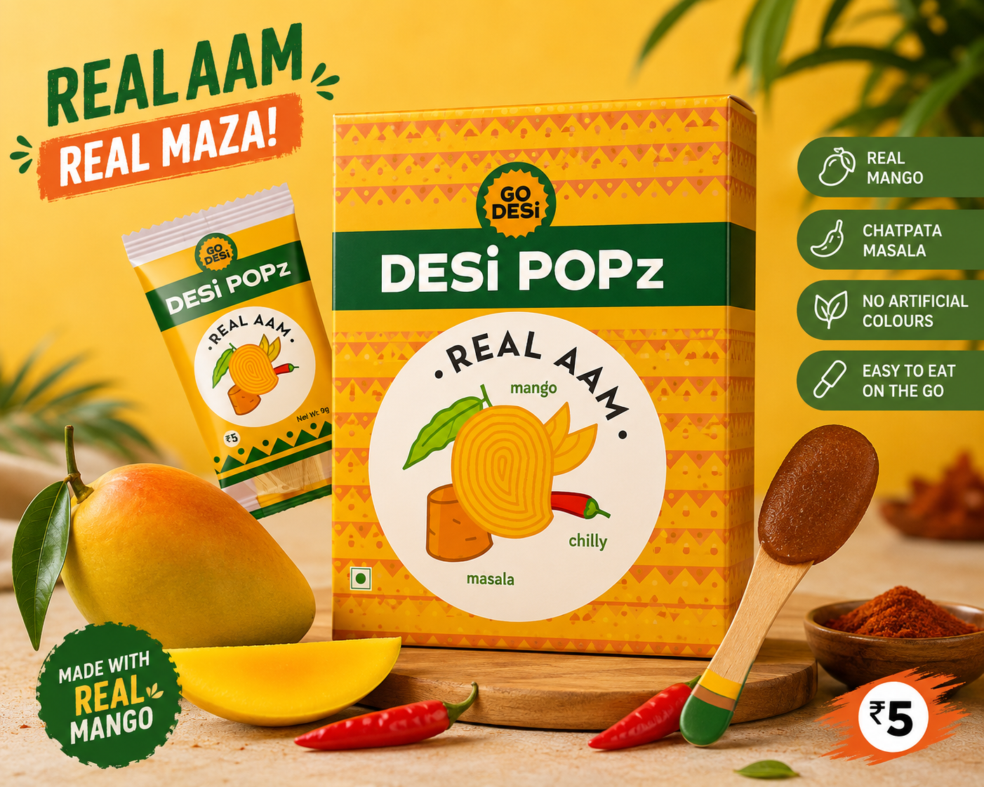 GO DESi Popz | Real Aam | Pack of 10 | Cravinggs