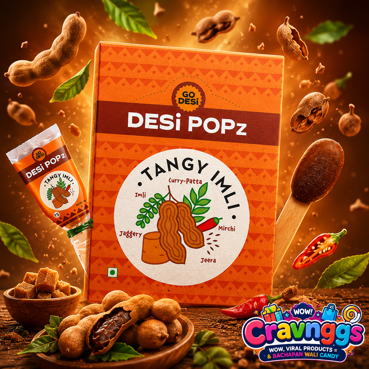 GO DESi Popz | Tangy Imli | Pack of 10 | Cravinggs