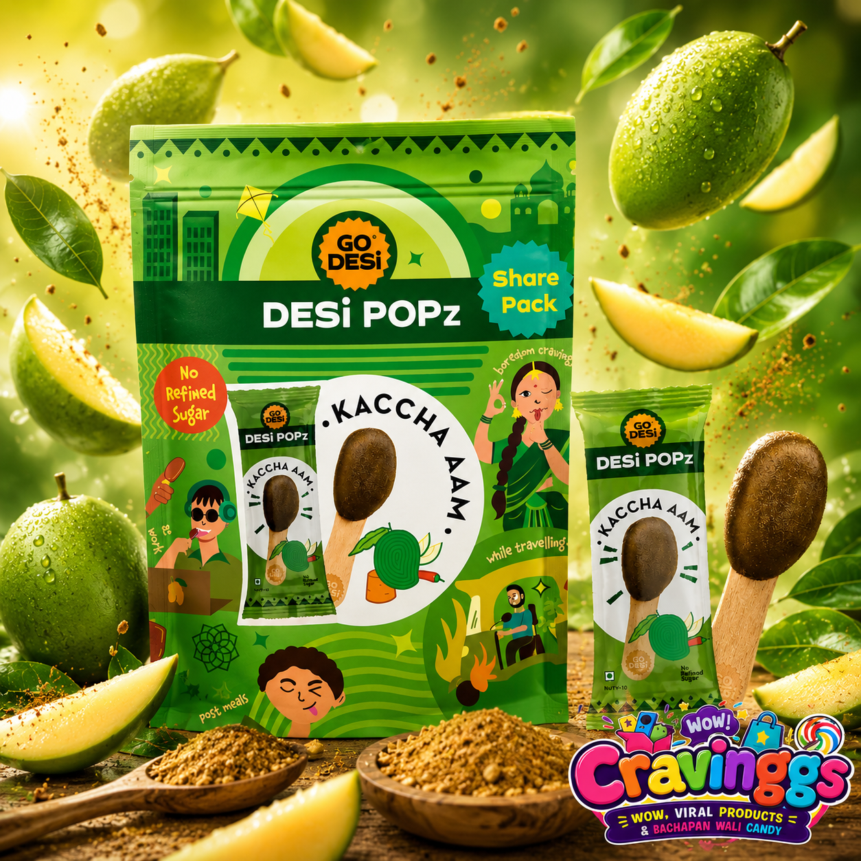 GO DESi Popz | Kachcha Aam | Pack of 10 | Cravinggs