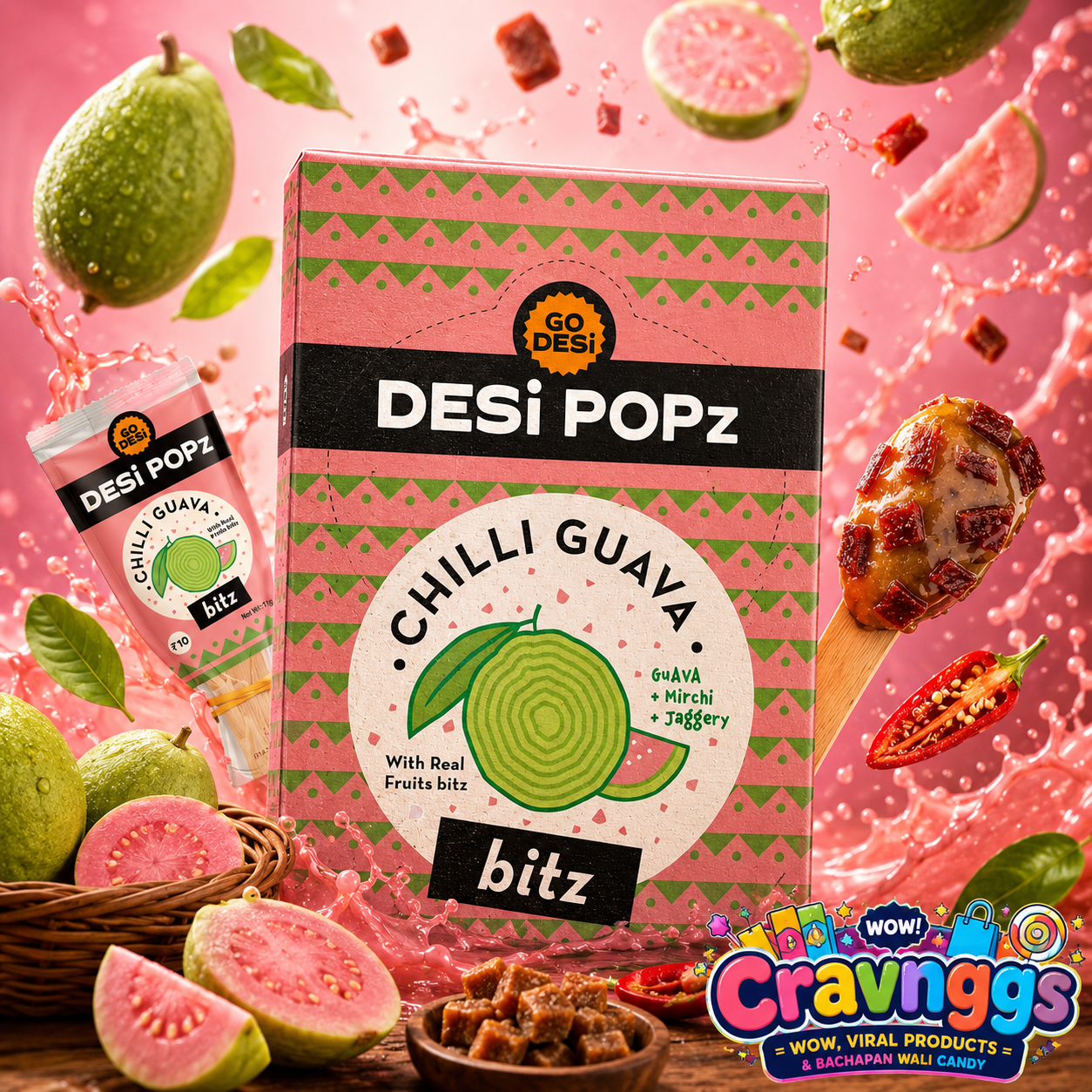 GO DESi Popz | Chili Guava | Pack of 10 | Cravinggs