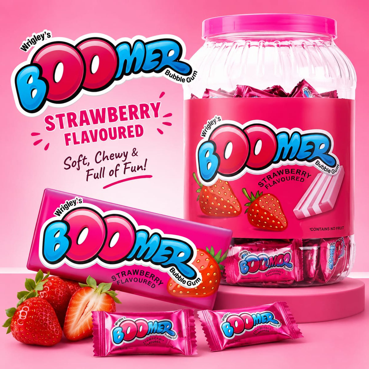 Boomer Strawberry Flavour | Pack of 40 Pcs | Cravinggs