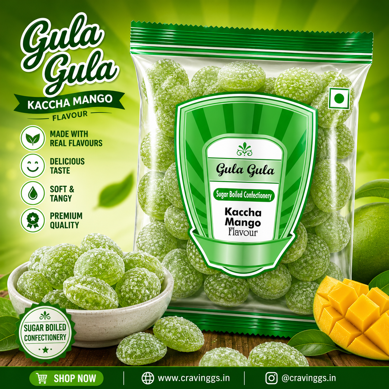 Gula Gula Candy |  Kachcha Mango Flavour |  100 g | Cravinggs